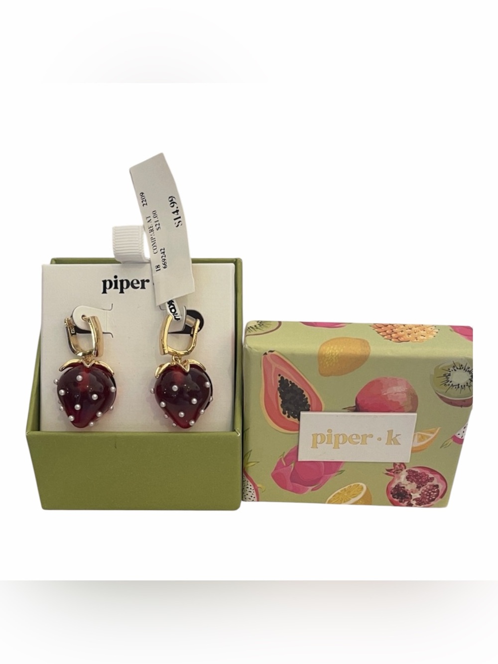 Piper K Gold and Red Strawberry Earrings. Brand New ***